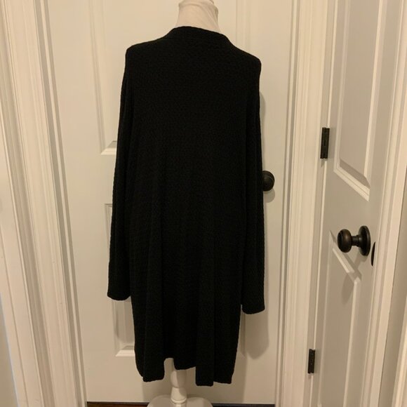Eileen Fisher Woman Black Waffle Knit Wool Blend Long Cardigan Sweater 2X - Picture 6 of 13
